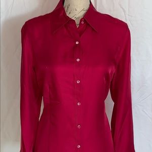 And Taylor fuchsia pink long sleeve silk blouse size large